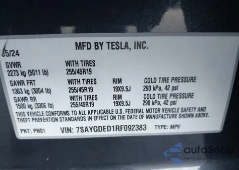 2024 Tesla Model Y Long Range Dual Motor All-Wheel Drive/Rwd from USA, damaged, VIN 7SAYGDED1RF092383